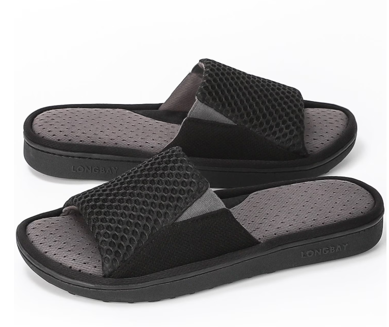 LongBay Men's Memory Foam Slide Slippers Breathable House Shoes Slip-On Open Toe Slippers