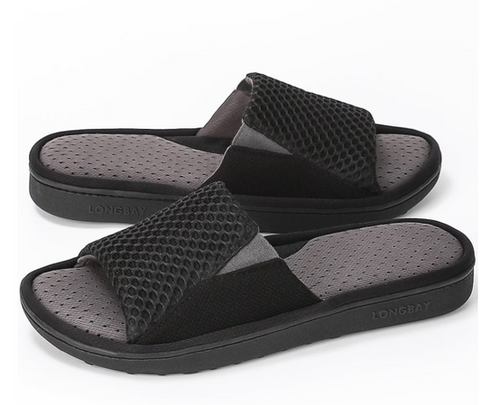 LongBay Men's Memory Foam Slide Slippers Breathable House Shoes Slip-On Open Toe Slippers