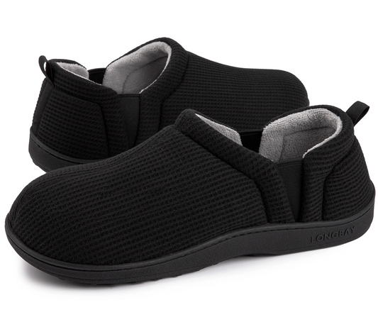 LongBay Men's Slippers Warm Bedroom House Shoes Slip-On Memory Foam