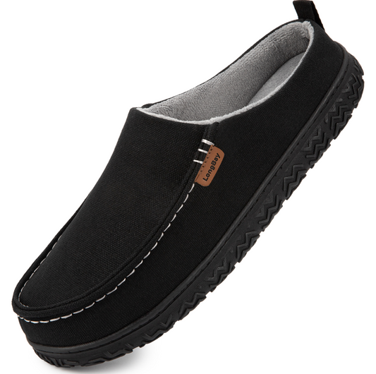 LongBay Men's Canvas Moccasin Slippers Slip on Memory Foam Clog House Shoes