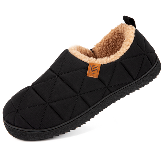 FamilyFairy Men's Quilted Nylon Slippers - Memory Foam Comfort