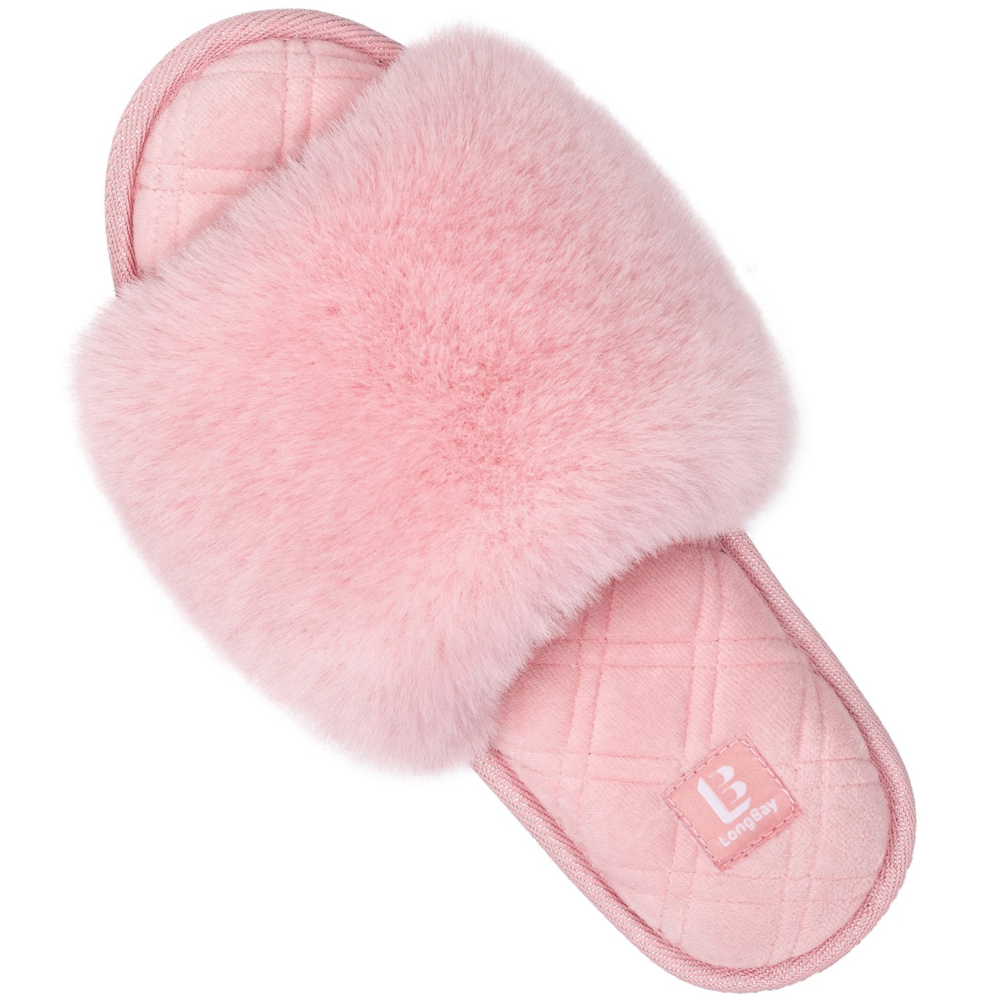 LongBay Women's Fuzzy Faux Fur Memory Foam Cozy Flat Spa Slide Slippers