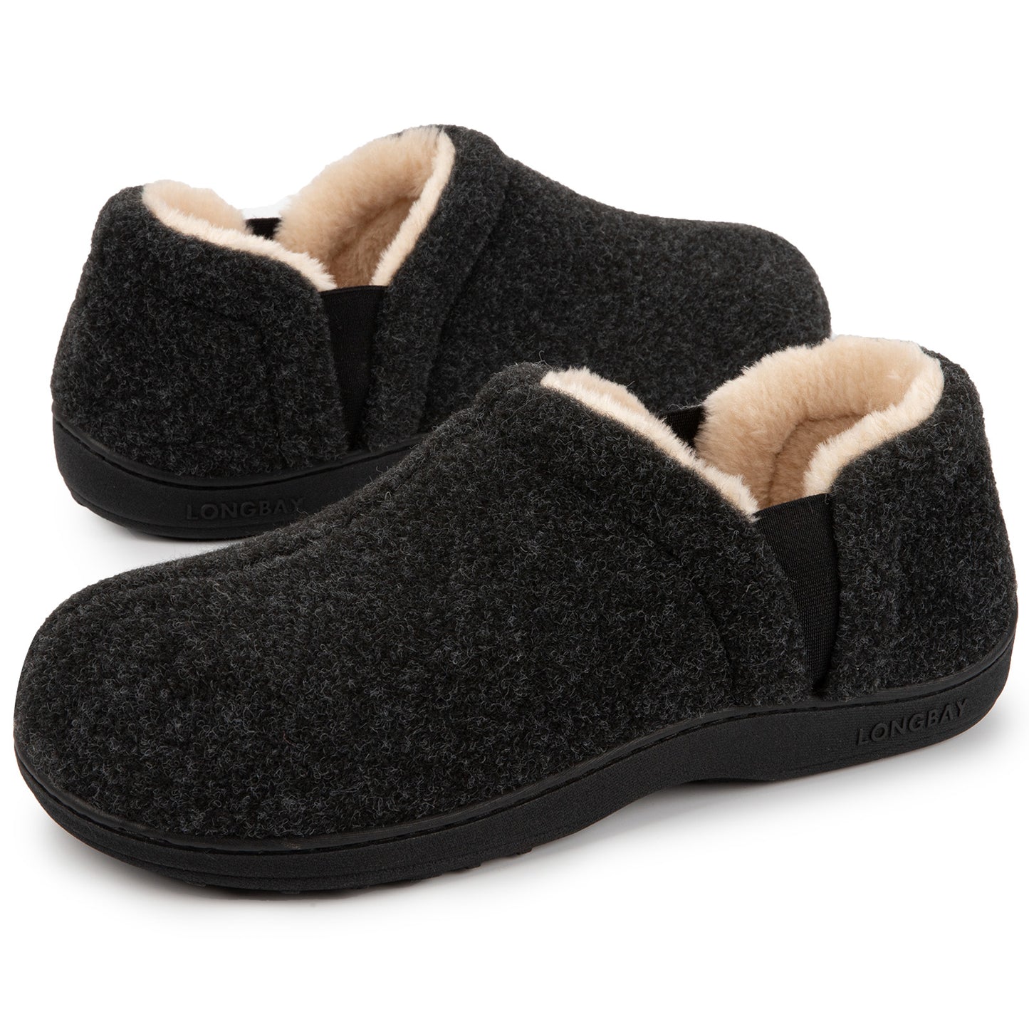 LongBay Men's Slippers Warm Bedroom House Shoes Slip-On Memory Foam