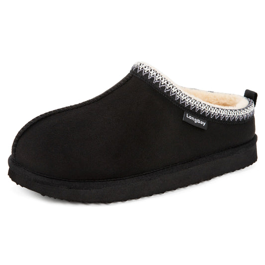 LongBay Cozy Suede Fuzzy Slippers for Women and Men, Indoor Outdoor Huose Shoes with Fleece Lining