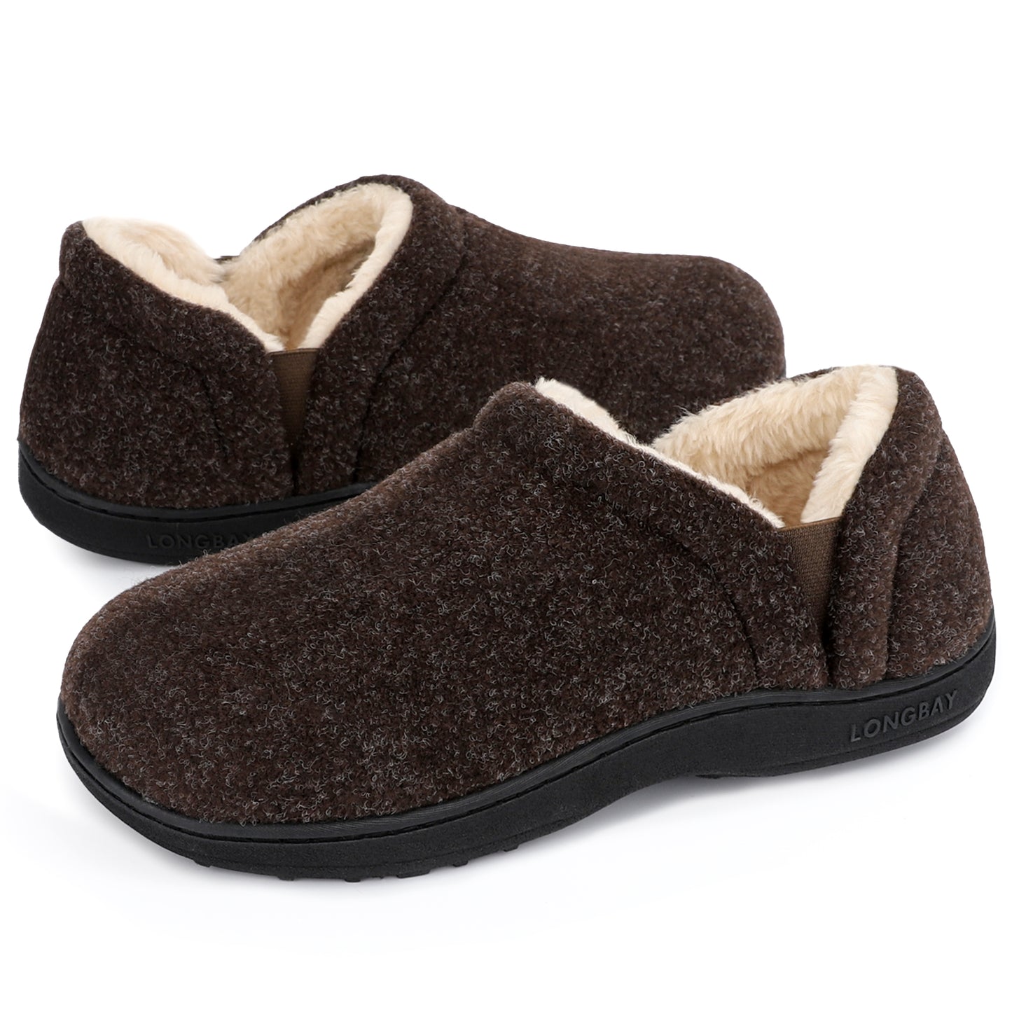 LongBay Men's Slippers Warm Bedroom House Shoes Slip-On Memory Foam