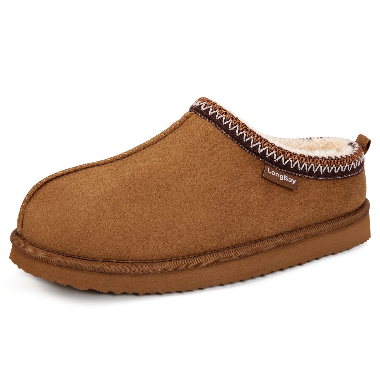 LongBay Cozy Suede Fuzzy Slippers for Women and Men, Indoor Outdoor Huose Shoes with Fleece Lining