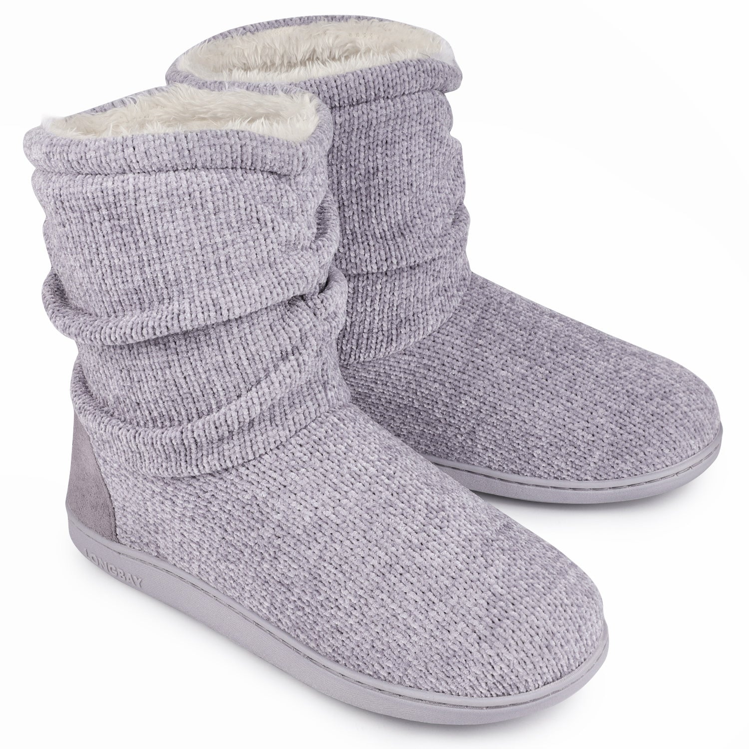 Fuji Women's Chenille Knit Bootie Slippers - Grey - The Marquet, UK Slipper Wholesaler & Distributor