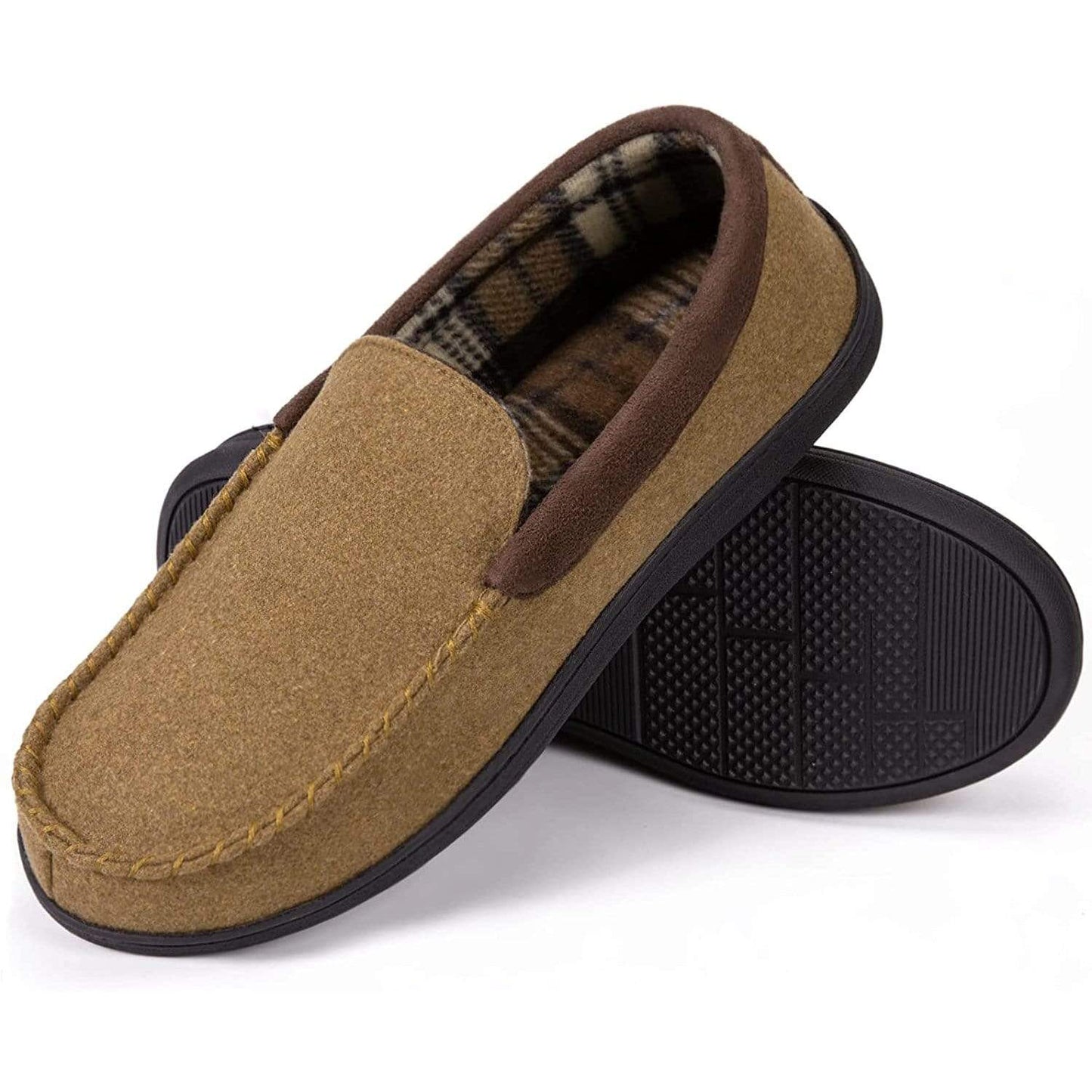 Men's Micro Wool Moccasin Slippers- Tan - The Marquet, UK Slipper Wholesaler & Distributor