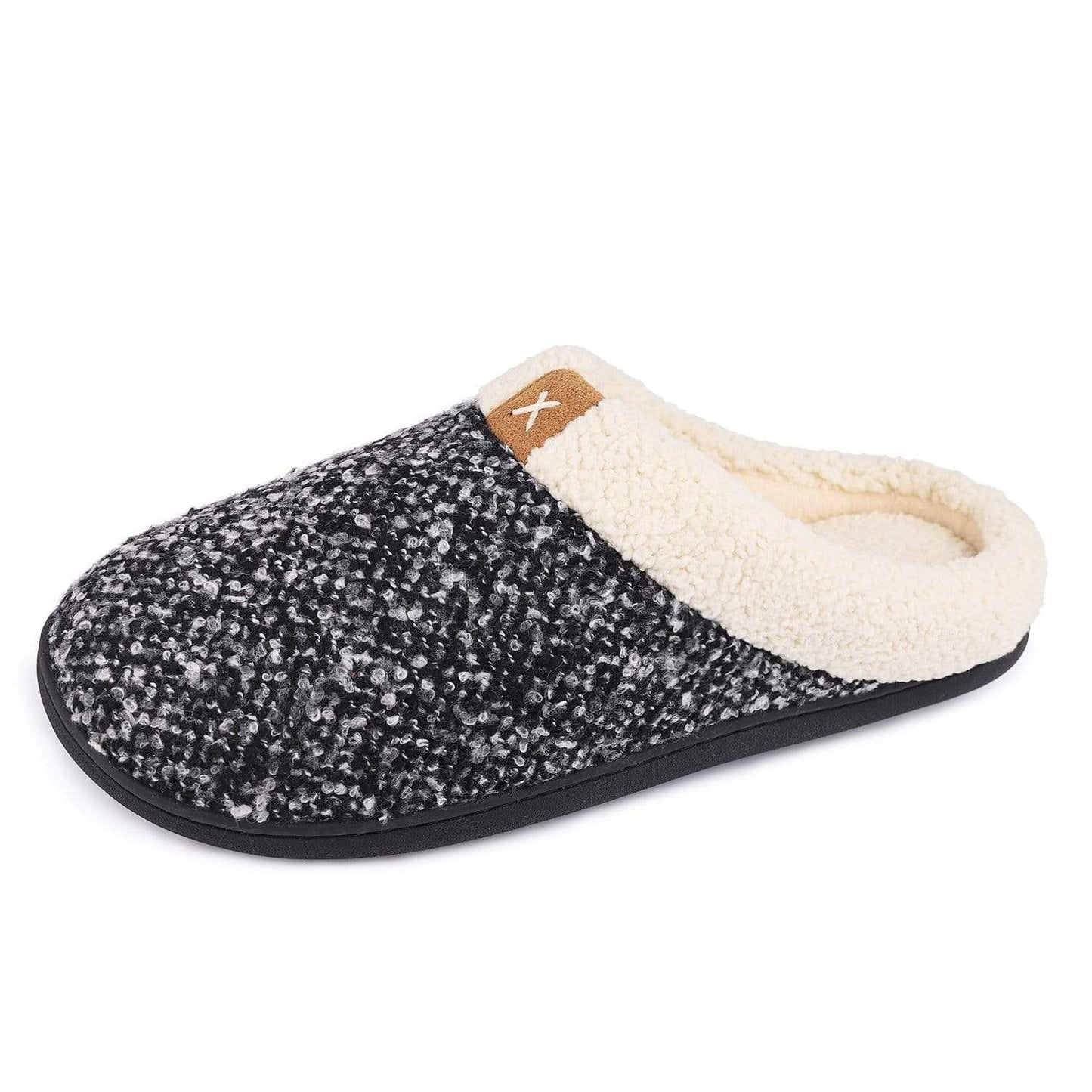 Women's Wool-Like Plush Fleece Lined Slippers- Black