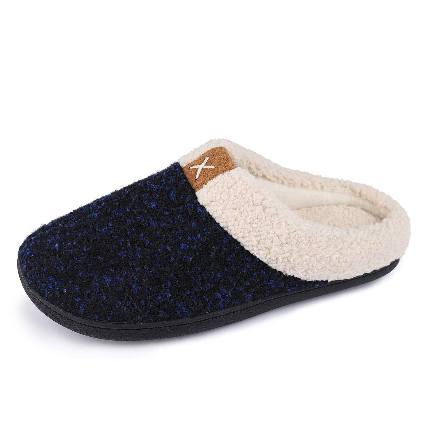 Men's Wool-Like Plush Fleece Lined Slippers- Royal Blue