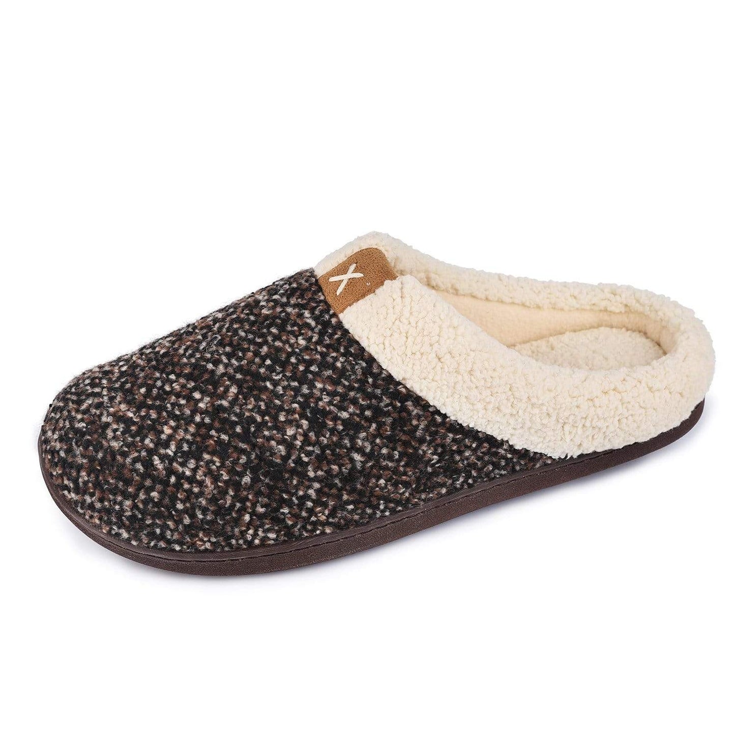 Men's Wool-Like Plush Fleece Lined Slippers- Brown