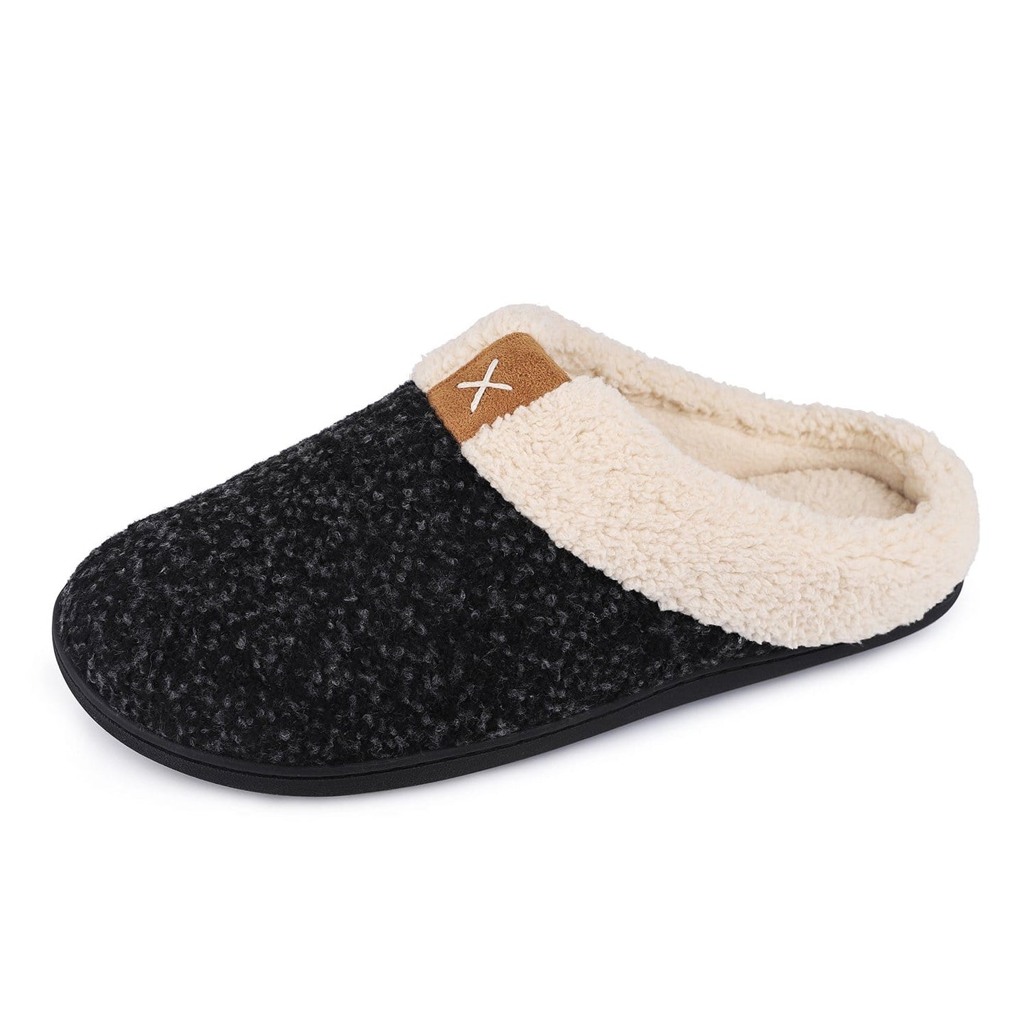 Women's Wool-Like Plush Fleece Lined Slippers- Space Black