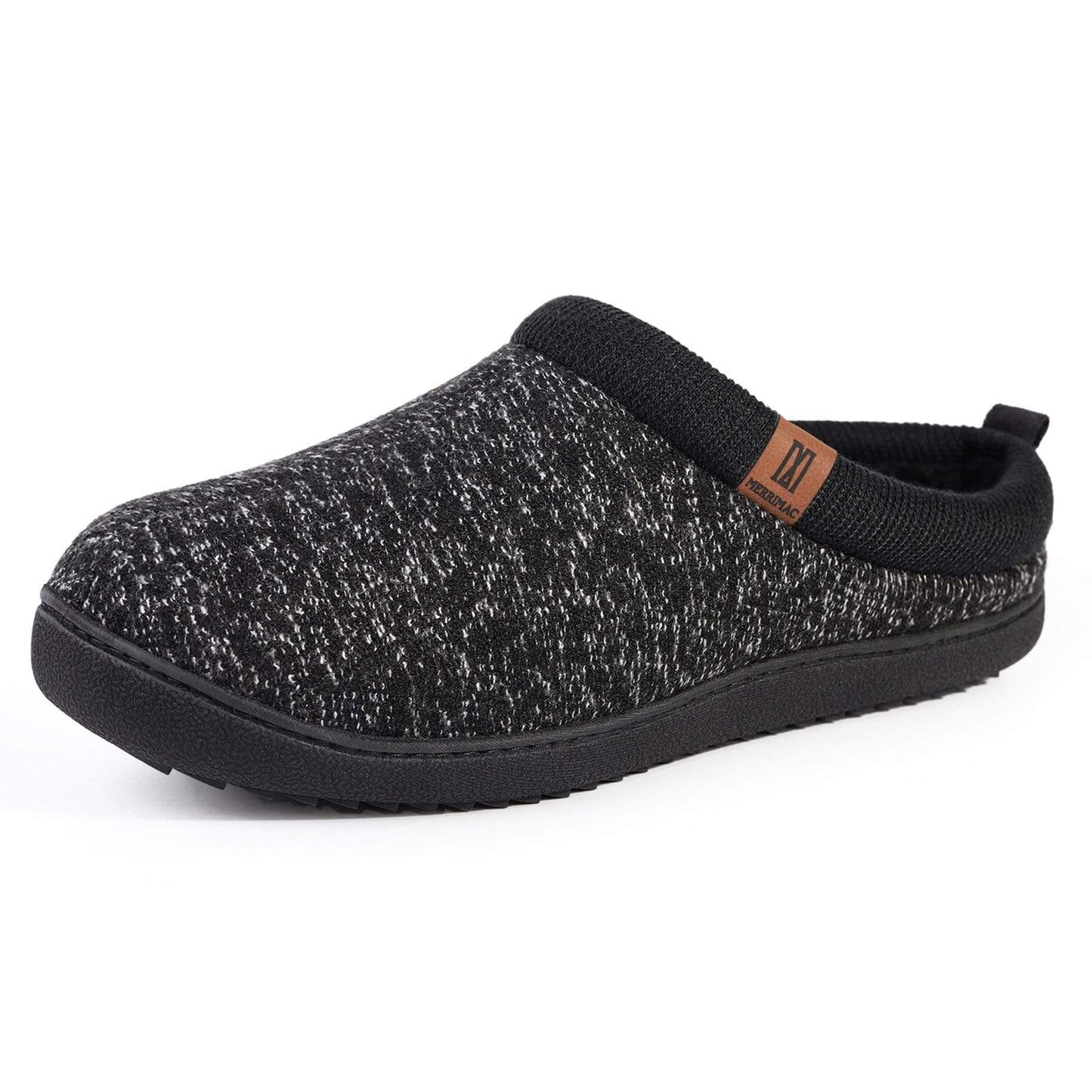 Men's  Wool-Like Knit Memory Foam Slippers- Black