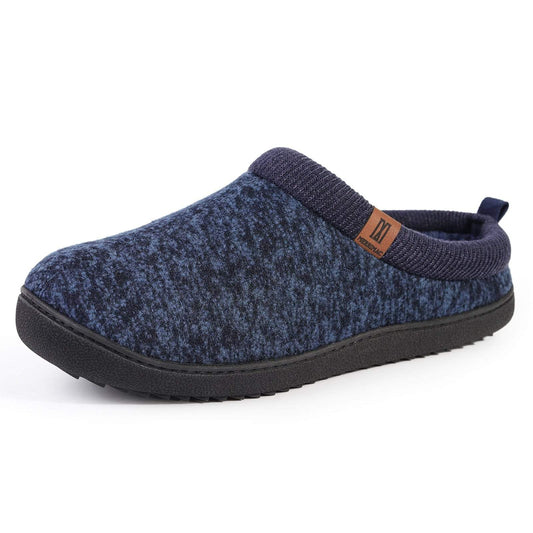 Men's  Wool-Like Knit Memory Foam Slippers- Navy Blue