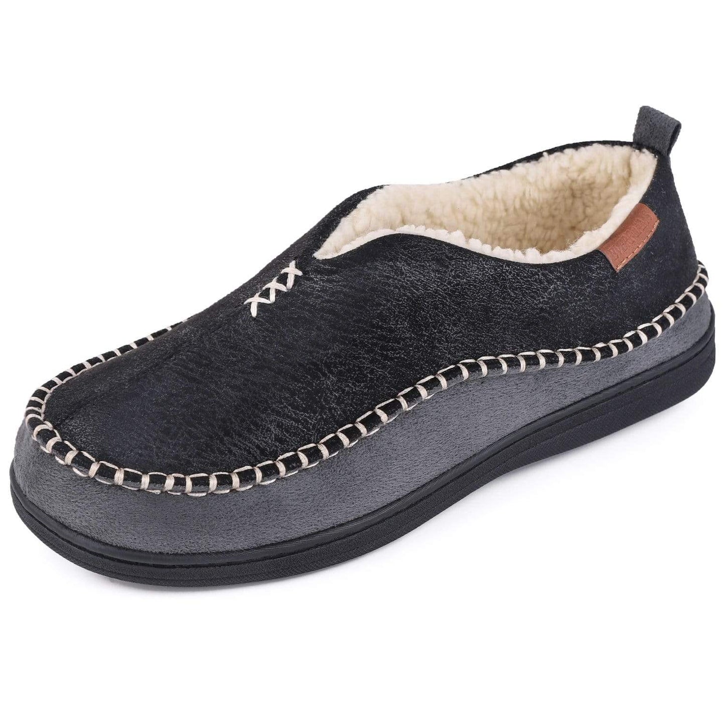 Men's Fuzzy Sherpa Moccasins Slippers- Black