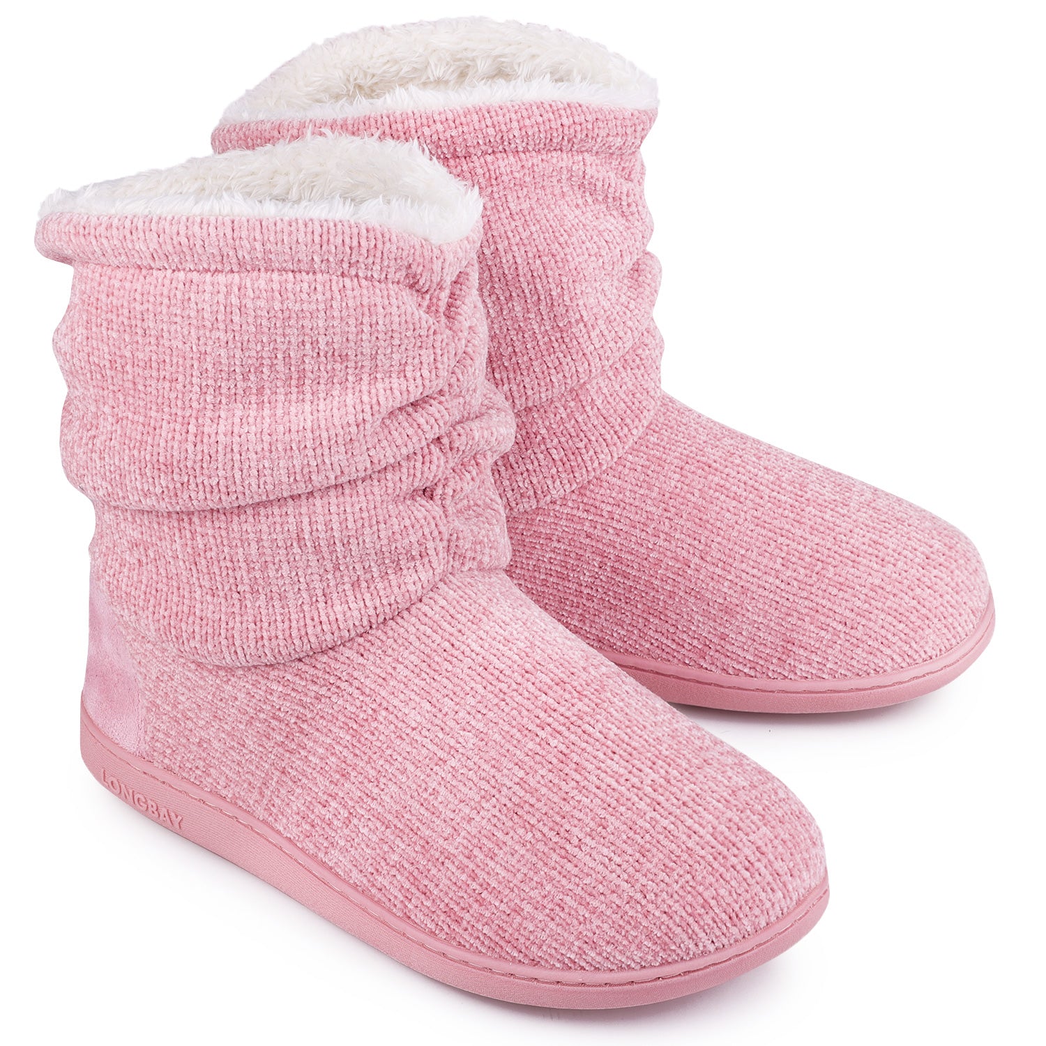 Fuji Women's Chenille Knit Bootie Slippers - Pink - The Marquet, UK Slipper Wholesaler & Distributor