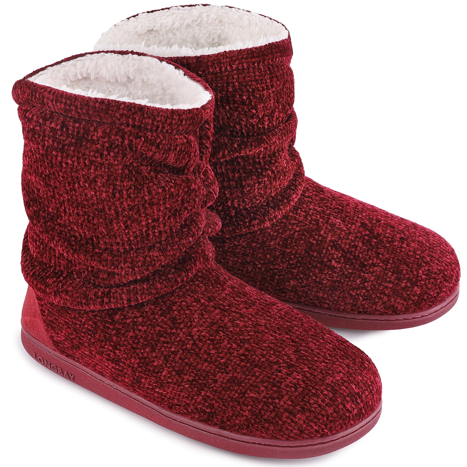 Fuji Women's Chenille Knit Bootie Slippers - Wine - The Marquet, UK Slipper Wholesaler & Distributor