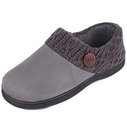 Women's  Button Suede Loafers Slippers- Grey - The Marquet, UK Slipper Wholesaler & Distributor