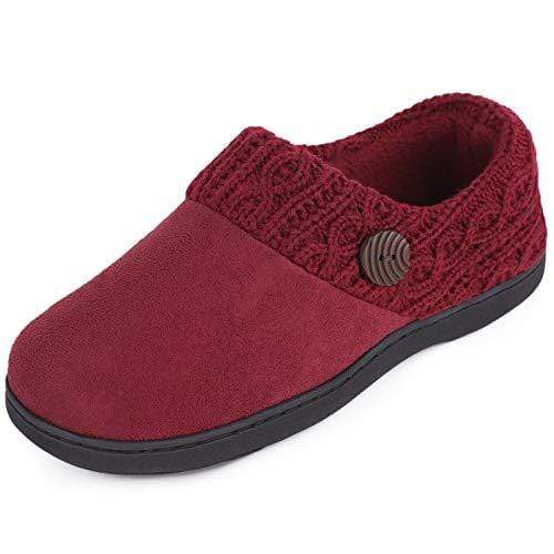 Women's  Button Suede Loafers Slippers- Wine Red - The Marquet, UK Slipper Wholesaler & Distributor