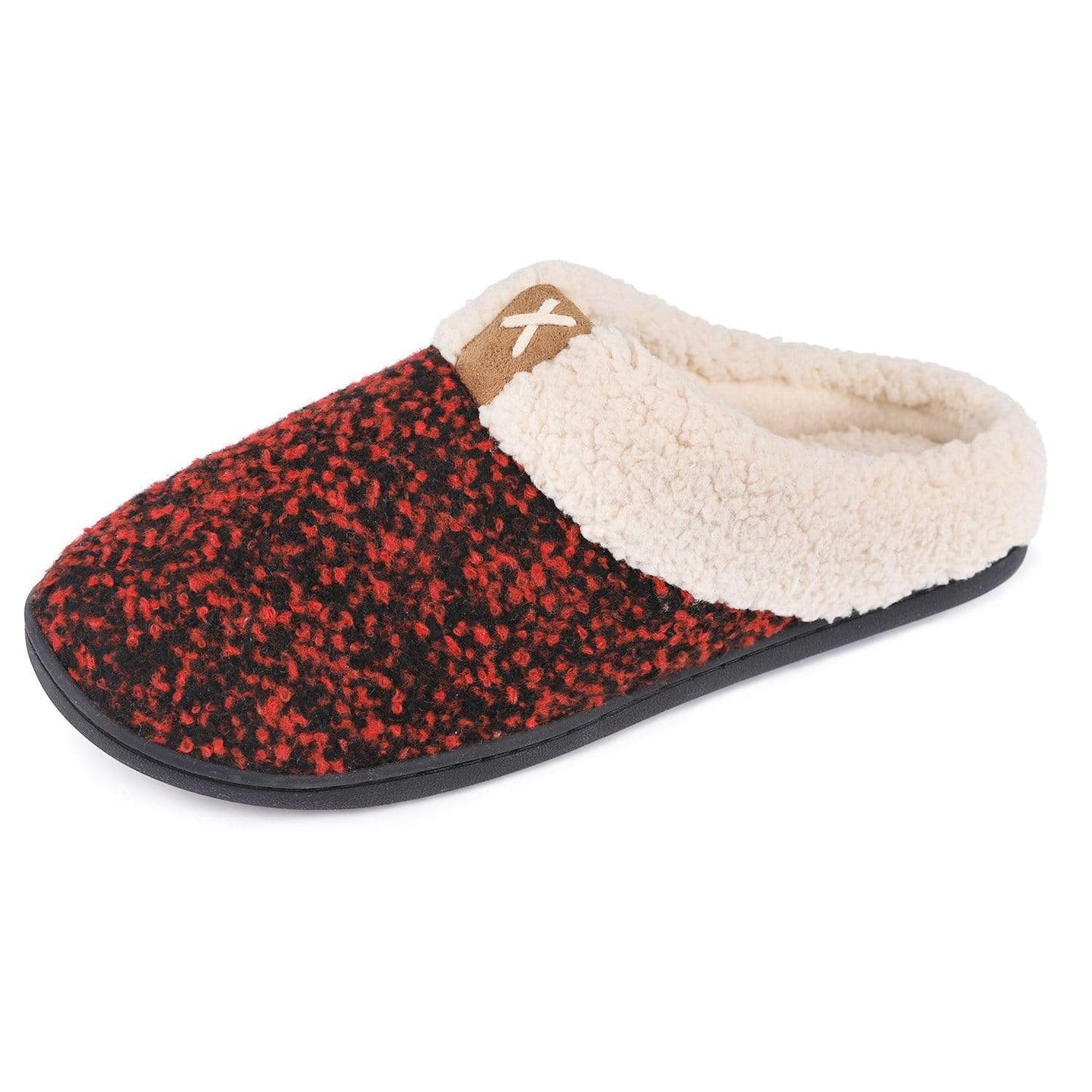 Women's Wool-Like Plush Fleece Lined Slippers- Red