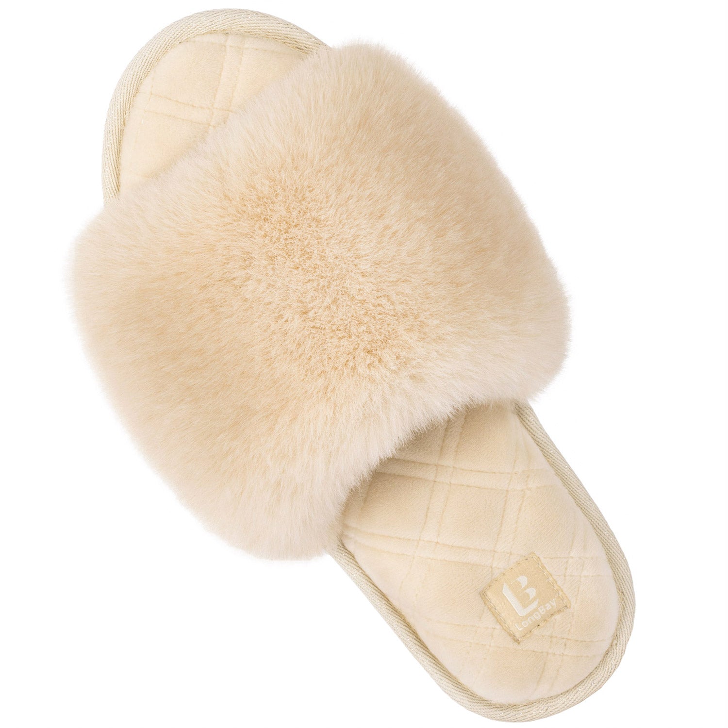 Alps Women's Faux Fur Open Toe Slippers - Cream - The Marquet, UK Slipper Wholesaler & Distributor